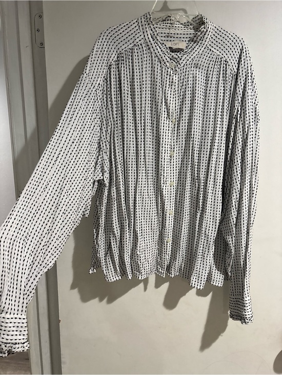 LOFT Tops - LOFT White Button-Down Shirt with Black Dotted Stripe Pattern